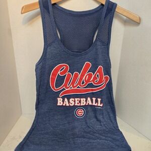 Womens Cubs Baseball Racer Back‎ Mesh Tank Top Size Small Blue